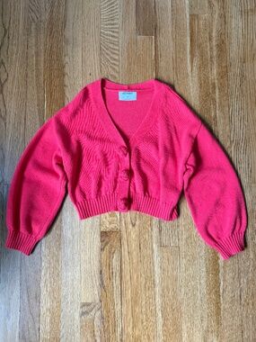Old Navy Girls Red Crop Bubble Sleeve Cardigan, 100% Cotton, Size M (8)